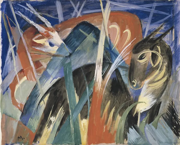 Framed Print : Fable Animals I (Composition with animals I), 1913. Artist: Marc, Franz (1880-1916) Framed Print : Fable Animals I (Composition with animals I), 1913. Artist: Marc, Franz (1880-1916)
