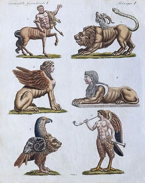 Fabulous animals, hand-colored copper engraving from Friedrich Justin Bertuch Picture