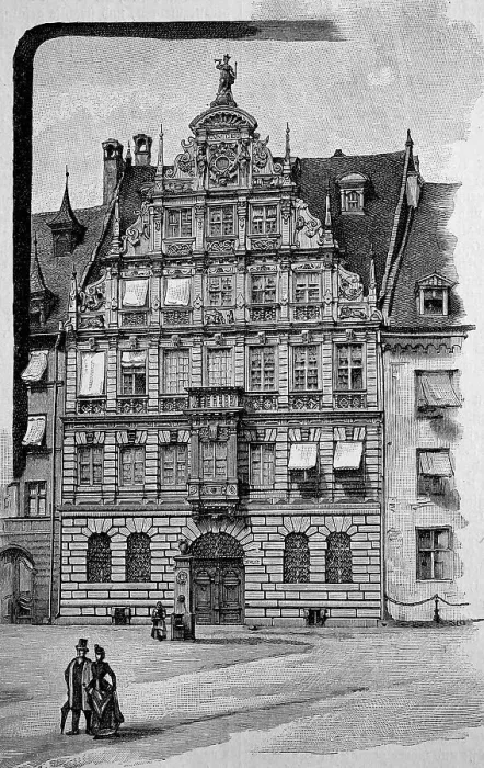 Framed Print : Facade of the historic Pellerhaus in Nuremberg, Bavaria, Germany, 1891, destroyed in World War 2, Historic, digitally restored reproduction of an 18th century original, exact original date unknown