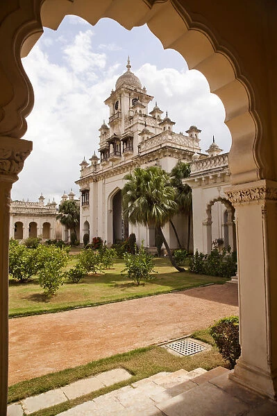 Facade view of a Palace through arch, Chowmahalla Palace, Hyderabad, Andhra Pradesh, India
