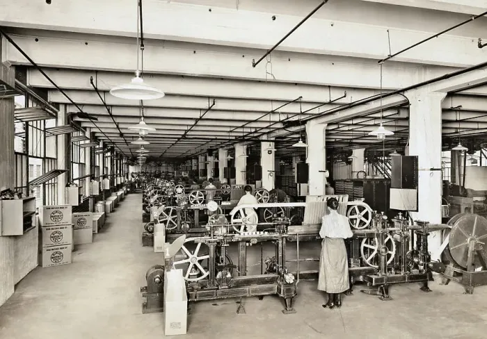 Framed Print : Factory Interior Women at Machines Framed Print : Factory Interior Women at Machines