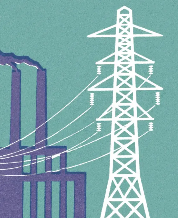 Framed Print : Factory and Power Lines