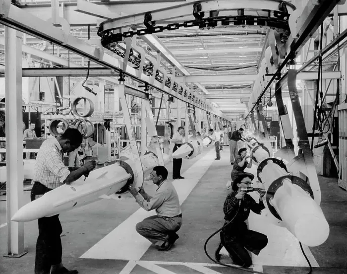 Framed Print : Factory Workers Assembling Guided Missiles Framed Print : Factory Workers Assembling Guided Missiles