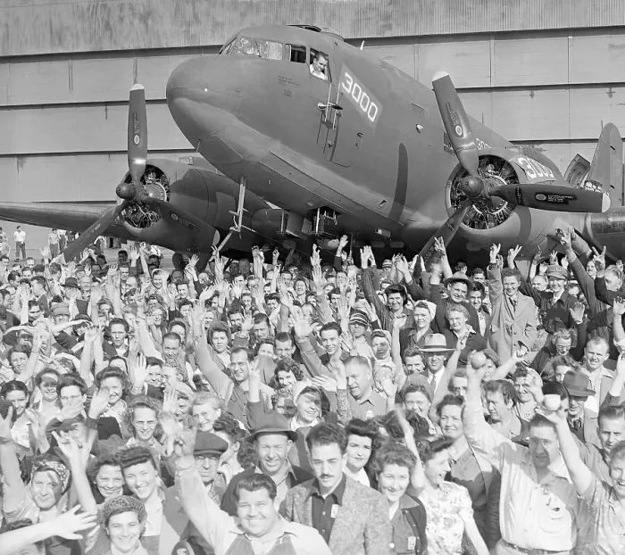 Framed Print : Factory Workers Cheer 3000th Douglas C-47 Skytrain Framed Print : Factory Workers Cheer 3000th Douglas C-47 Skytrain