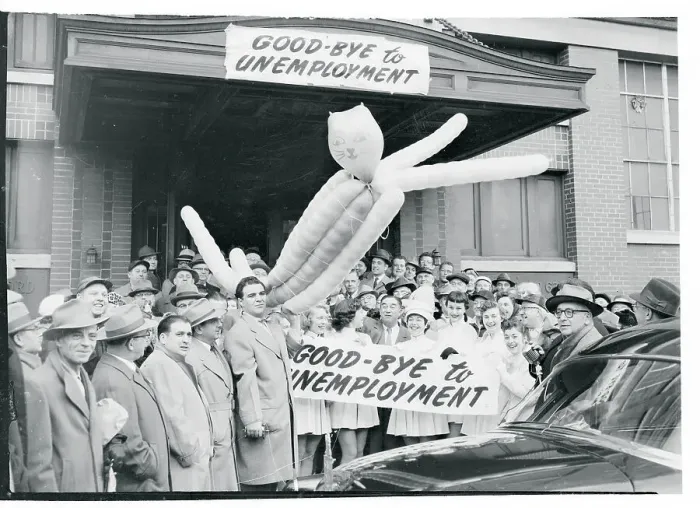 Framed Print : Factory Workers and Effigy of Unemployment Framed Print : Factory Workers and Effigy of Unemployment