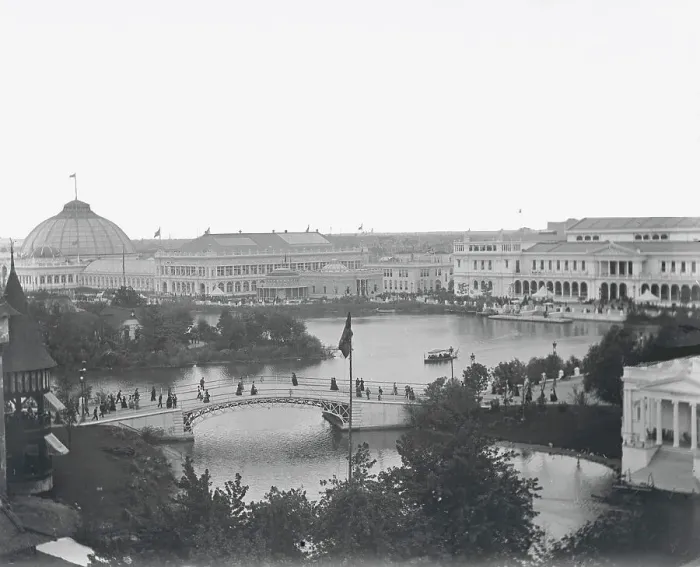 Framed Print : Fair Goers Crossing Bridge