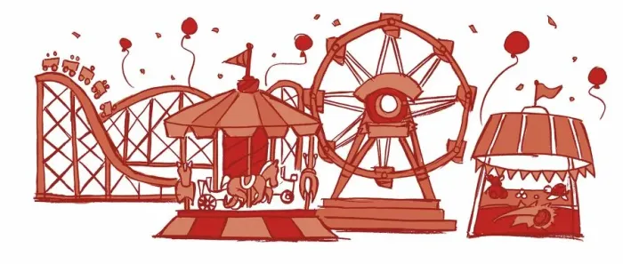 Framed Print : Fairground attractions including rollercoaster, big wheel, carousel and a stall with balls to throw at targets, balloons flying overhead Framed Print : Fairground attractions including rollercoaster, big wheel, carousel and a stall with balls to throw at targets, balloons flying overhead