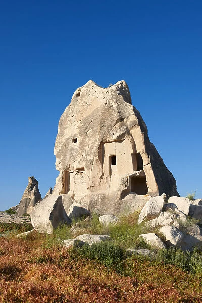 Fairy Chimney rock house built in volcanic tuft rock, Love Valley, Goreme National Park, Cappadocia, Nevsehir Province, Central Anatolia Region, Turkey