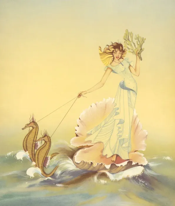 Framed Print : Fairy Riding a Seashell with Seahorses Framed Print : Fairy Riding a Seashell with Seahorses