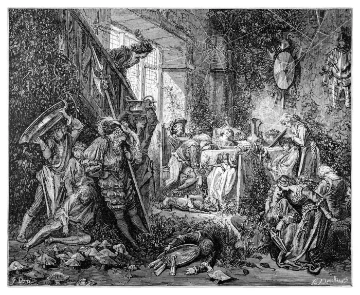 Framed Print : Fairy Tale Sleeping Beauty engraving Framed Print : Fairy Tale Sleeping Beauty engraving