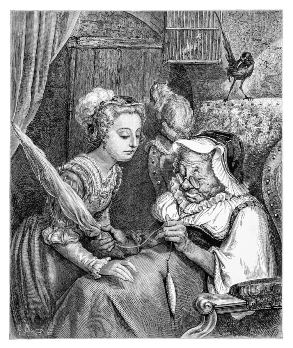 Framed Print : Fairy Tale Sleeping Beauty engraving Framed Print : Fairy Tale Sleeping Beauty engraving