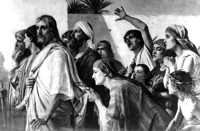 Framed Print : Faith. Circa 25 AD, One of the followers of Jesus Christ touches his clothing