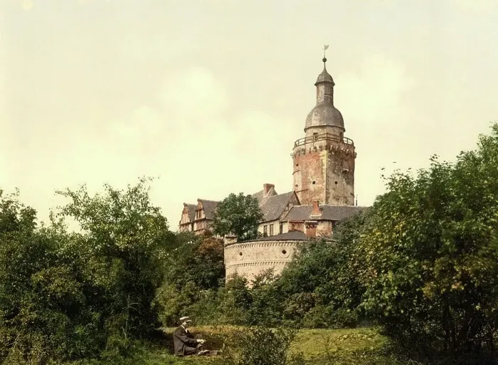 Framed Print : Falkenstein Castle near Ballenstedt in the Harz Mountains, Saxony-Anhalt, Germany, Historic, digitally restored reproduction of a photochromic print from the 1890s Framed Print : Falkenstein Castle near Ballenstedt in the Harz Mountains, Saxony-Anhalt, Germany, Historic, digitally restored reproduction of a photochromic print from the 1890s