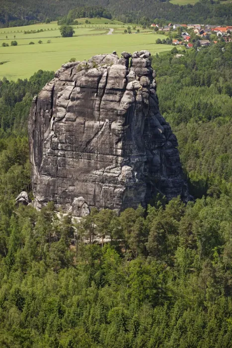 Framed Print : Falkenstein rock in the Elbe Sandstone Mountains, Saxony, Germany, Europe