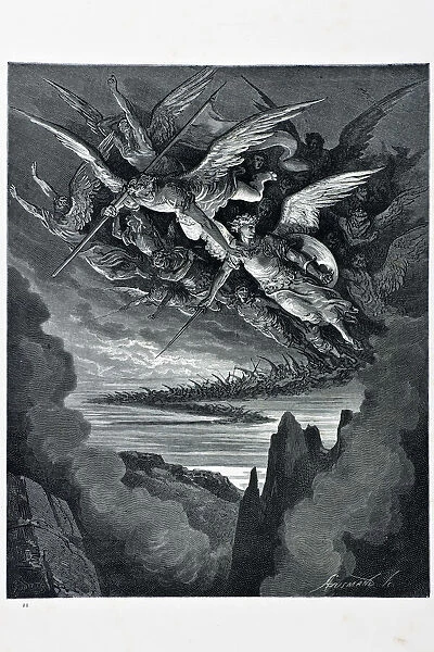 Fallen Angels. Fallen angels on the wing, a scene from MIltons Paradise lost
