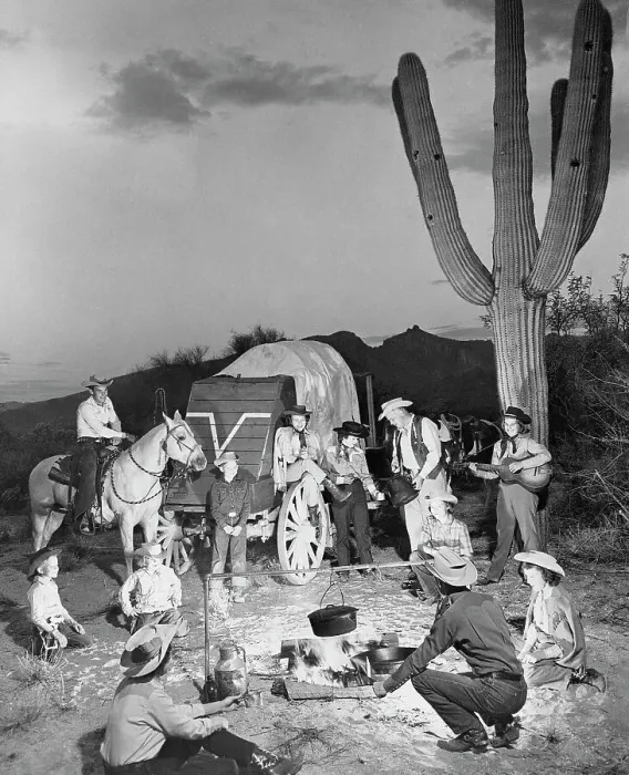 Framed Print : Families Around Campfire at a Dude Ranch Framed Print : Families Around Campfire at a Dude Ranch