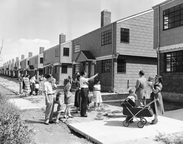 Framed Print : Families Looking at Unoccupied Homes Framed Print : Families Looking at Unoccupied Homes