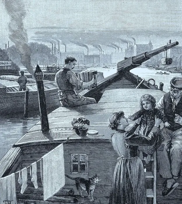 Framed Print : Family on a barge on the Spree off Berlin, Germany, skipper, Historic, digital reproduction of an original 19th century painting Framed Print : Family on a barge on the Spree off Berlin, Germany, skipper, Historic, digital reproduction of an original 19th century painting