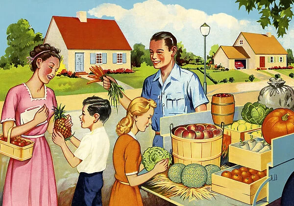 Family Buying Fruits and Vegetables