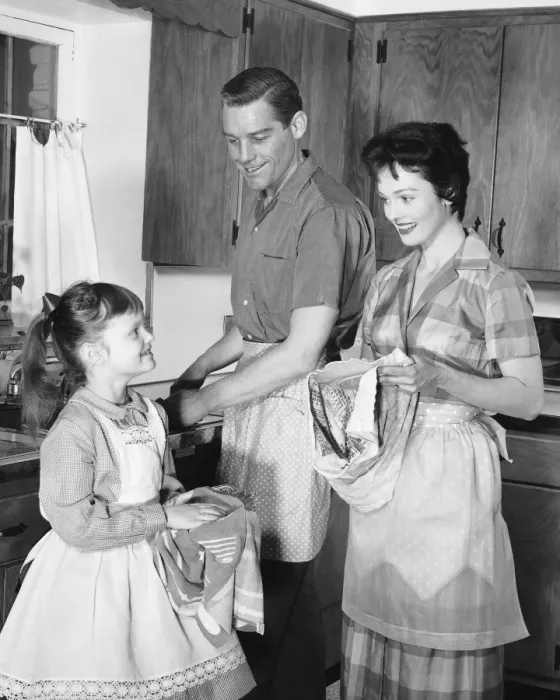 Framed Print : Family doing dishes Framed Print : Family doing dishes