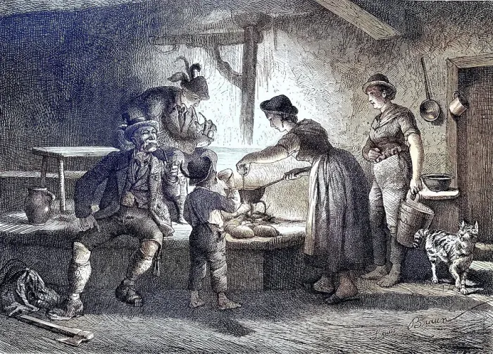 Framed Print : Family together at the fire place in the mountain hut, cooking lunch, the men smoking pipe, Bavaria, Germany, reproduction of an image, woodcut from the year 1881, digitally restored, historical, Family together at the fire place in the mountain hut Framed Print : Family together at the fire place in the mountain hut, cooking lunch, the men smoking pipe, Bavaria, Germany, reproduction of an image, woodcut from the year 1881, digitally restored, historical, Family together at the fire place in the mountain hut