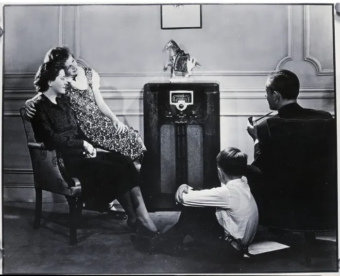 Framed Print : Family Listening to Radio