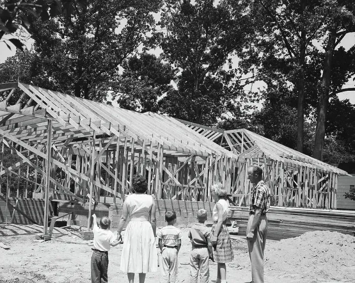 Framed Print : Family Looking at House Frame Framed Print : Family Looking at House Frame