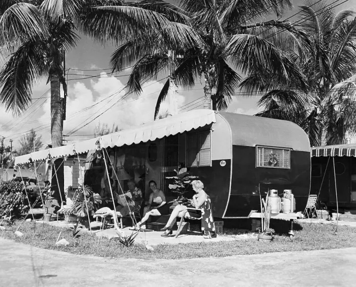 Framed Print : Family at Mobile Home Framed Print : Family at Mobile Home