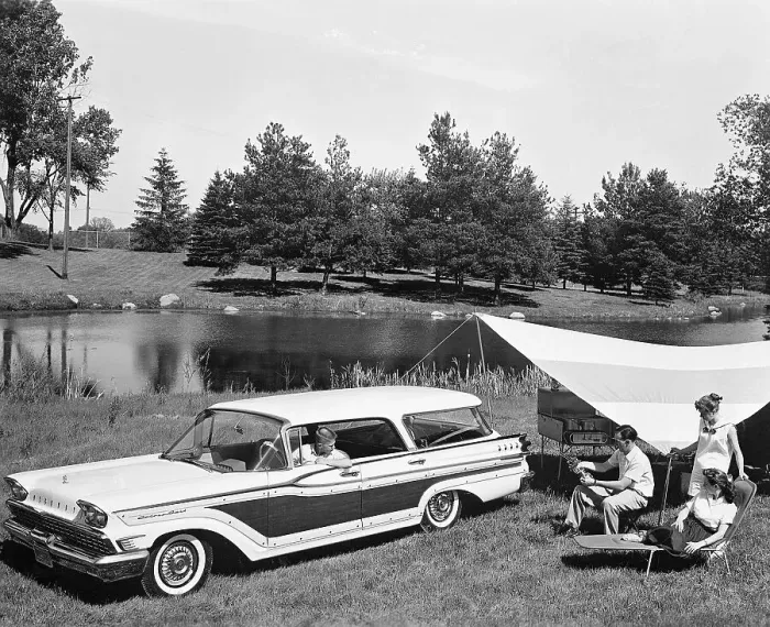 Framed Print : Family Picnicking with Mercury Station Wagon Framed Print : Family Picnicking with Mercury Station Wagon