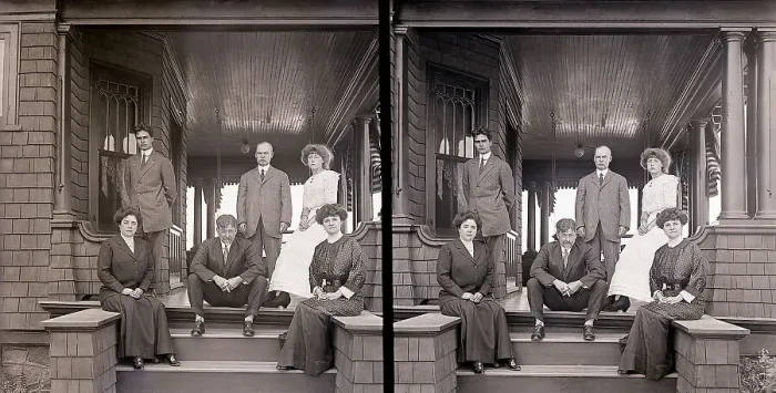 Framed Print : Family Posed On A Outside Porch Framed Print : Family Posed On A Outside Porch