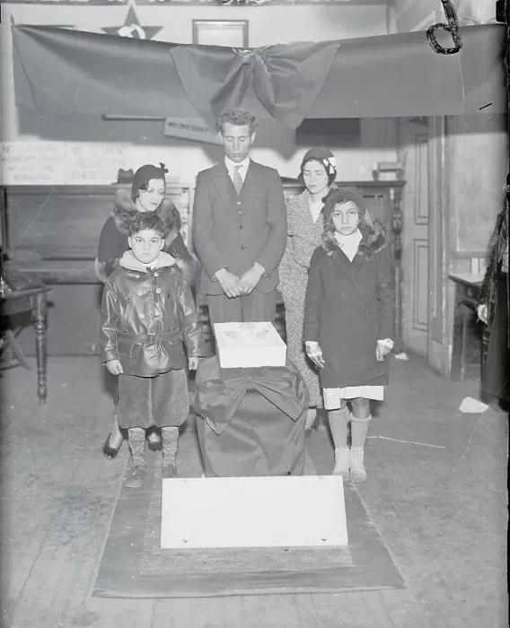 Framed Print : Family Posing Around Coffin with Infant Framed Print : Family Posing Around Coffin with Infant