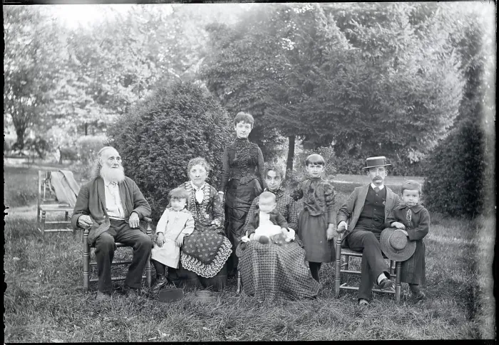 Framed Print : Family Posing on Lawn
