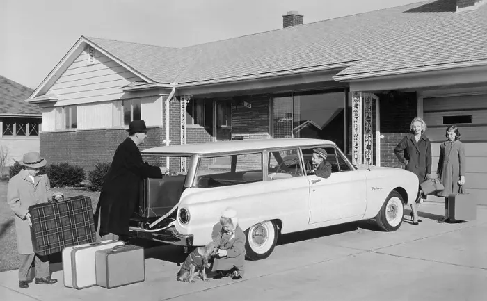 Framed Print : Family Preparing for a Car Trip Framed Print : Family Preparing for a Car Trip