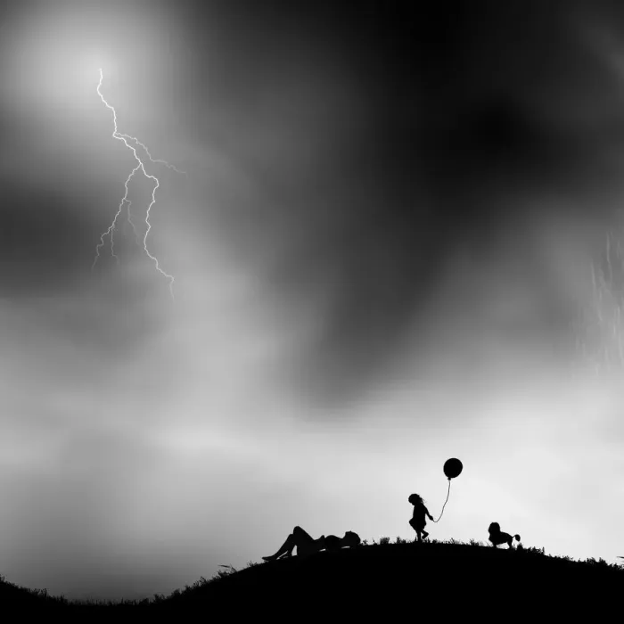 Framed Print : Family relaxing watching a storm Framed Print : Family relaxing watching a storm