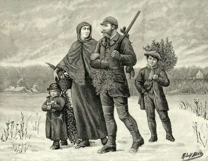 Framed Print : Family Returning Home After Gathering Supplies for Christmas