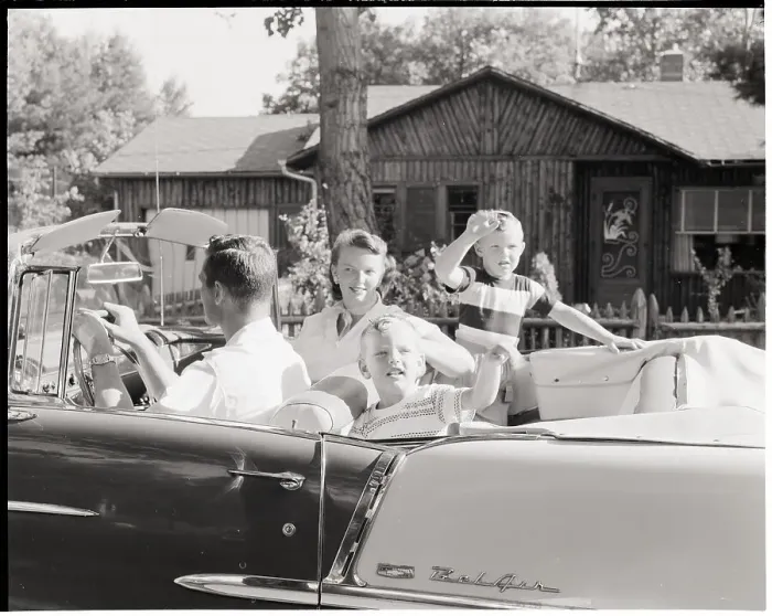 Framed Print : Family Riding in Bel Air Convertible Framed Print : Family Riding in Bel Air Convertible