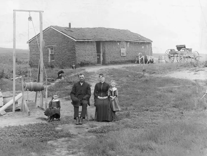 Framed Print : Family at Their Sod House in Nebraska Framed Print : Family at Their Sod House in Nebraska