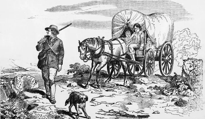 Framed Print : Family W / Conestoga Wagon;Going West;Illu Framed Print : Family W / Conestoga Wagon;Going West;Illu