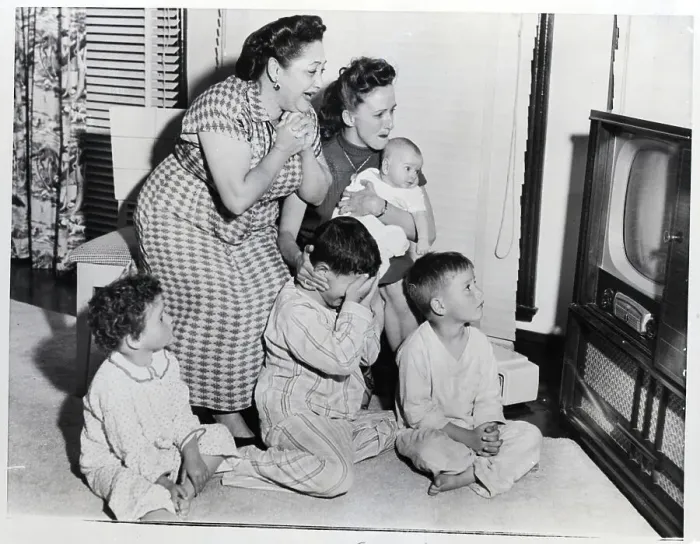 Framed Print : Family Watches Bobo Olson's Fight