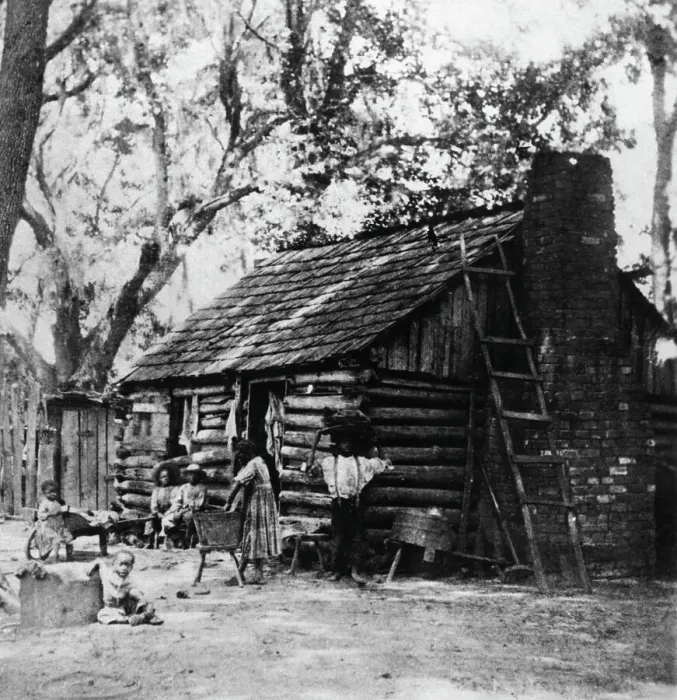 Framed Print : Family Working By Their Cabin Outside Framed Print : Family Working By Their Cabin Outside