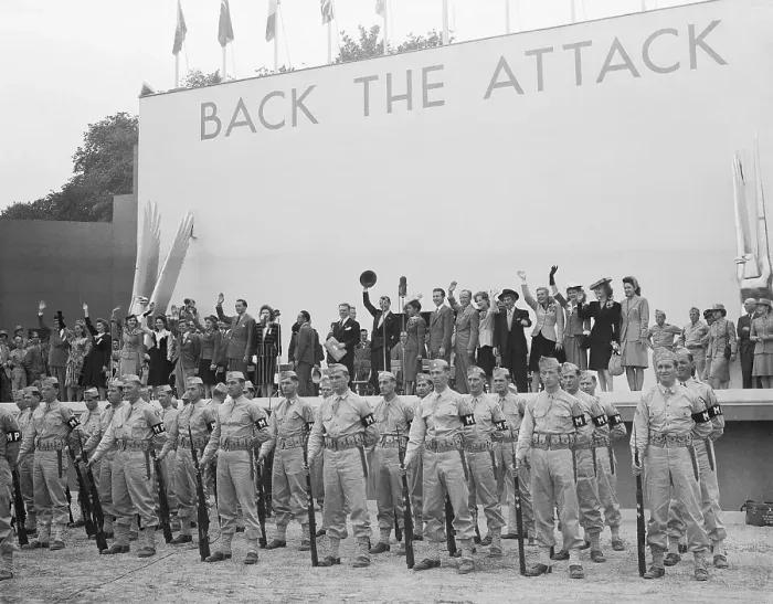 Framed Print : Famous Stars Waving Behind Military Presentation Framed Print : Famous Stars Waving Behind Military Presentation