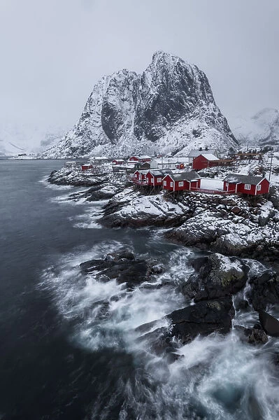 Famous tourist, Hamnoy fishing village on Lofoten Islands, Norway in winter