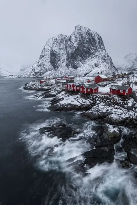 Framed Print : Famous tourist, Hamnoy fishing village on Lofoten Islands, Norway in winter Framed Print : Famous tourist, Hamnoy fishing village on Lofoten Islands, Norway in winter