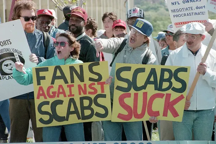 Framed Print : Fans with Anti-Scab NFL Player Signs Framed Print : Fans with Anti-Scab NFL Player Signs