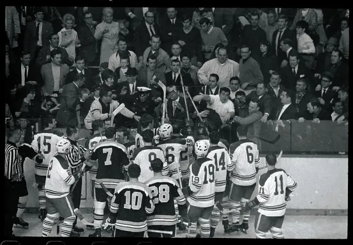 Framed Print : Fans Attacking Hockey Penalty Box Framed Print : Fans Attacking Hockey Penalty Box