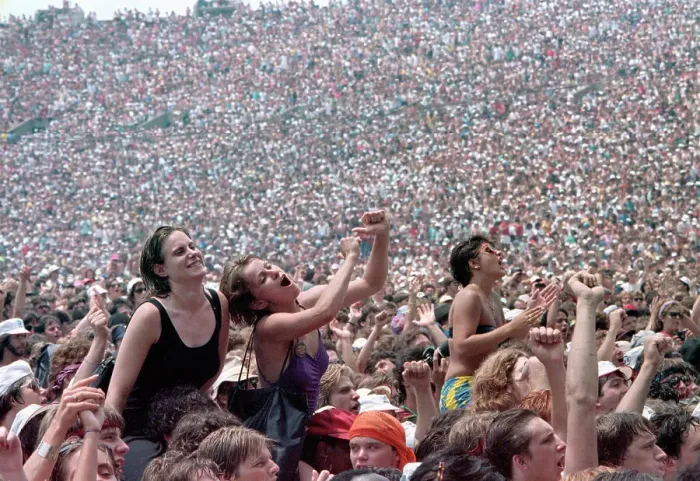 Framed Print : Fans in Stadium for Live Aid Concert Framed Print : Fans in Stadium for Live Aid Concert