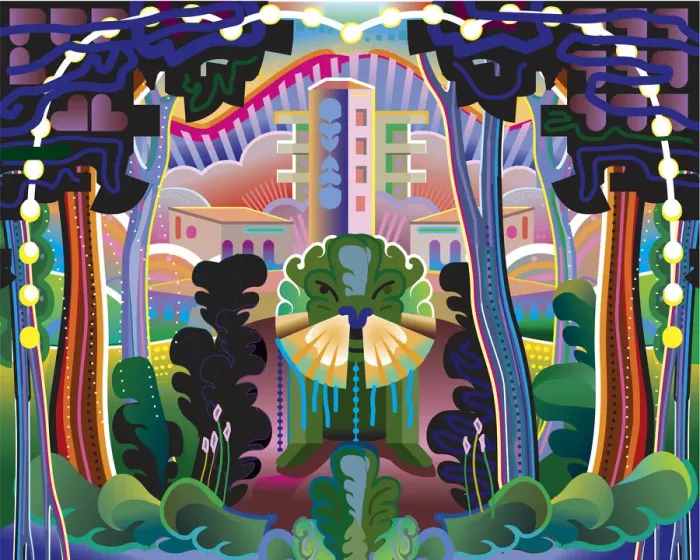 Framed Print : Fantasy forest and buildings landscape Framed Print : Fantasy forest and buildings landscape