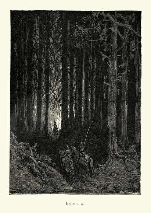 Framed Print : Fantasy heroes rdiing through enchanted forest. Orlando Furioso Framed Print : Fantasy heroes rdiing through enchanted forest. Orlando Furioso