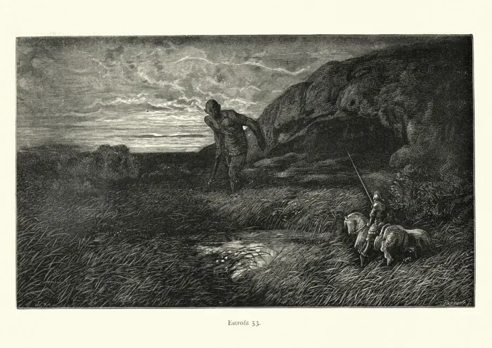 Framed Print : Fantasy, Knight challenging a giant to battle. Orlando Furioso Framed Print : Fantasy, Knight challenging a giant to battle. Orlando Furioso