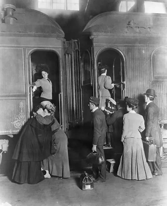 Framed Print : Farewell Embraces, Boarding Train Cars Framed Print : Farewell Embraces, Boarding Train Cars